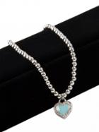 Choies Blue Stone Crystal Heart Pendant Chain Necklace