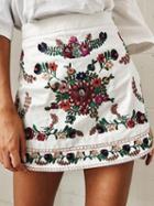 Choies White High Waist Embroidery Floral A-line Mini Skirt
