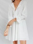 Choies White Cotton V-neck Long Sleeve Chic Women Mini Dress