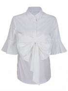 Choies White Bowknot Front Belle Sleeve Dipped Back Shirt