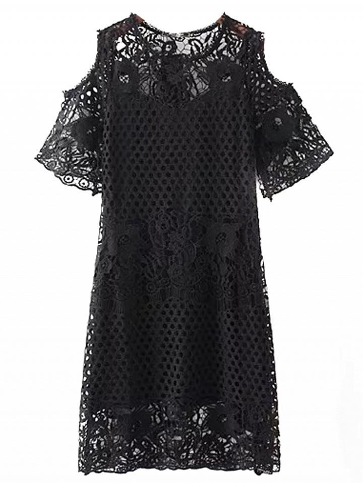 Choies Black Cold Shoulder Cut Out Detail Lace Dress