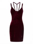 Choies Burgundy V-neck Strap Detail Velvet Bodycon Mini Dress