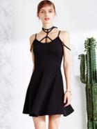 Choies Black Halter Strappy Cami Mini Skater Dress