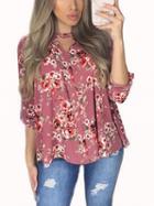 Choies Pink V-neck Floral Print Blouse