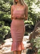 Choies Pink Cut Out Detail Ruffle Hem Chic Women Lace Bodycon Cami Midi Dress
