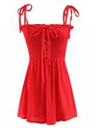 Choies Red Spaghetti Strap Stretch Lace Up Front Romper Playsuit