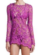 Choies Purple Long Sleeve Semi-sheer Asymmetric Hem Lace Dress