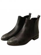Choies Black Leather Snakeskin Panel Ankle Boots