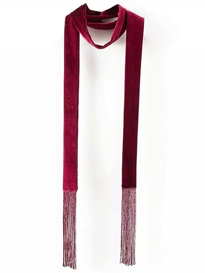 Choies Red Velvet Fringing Long Skinny Scarf