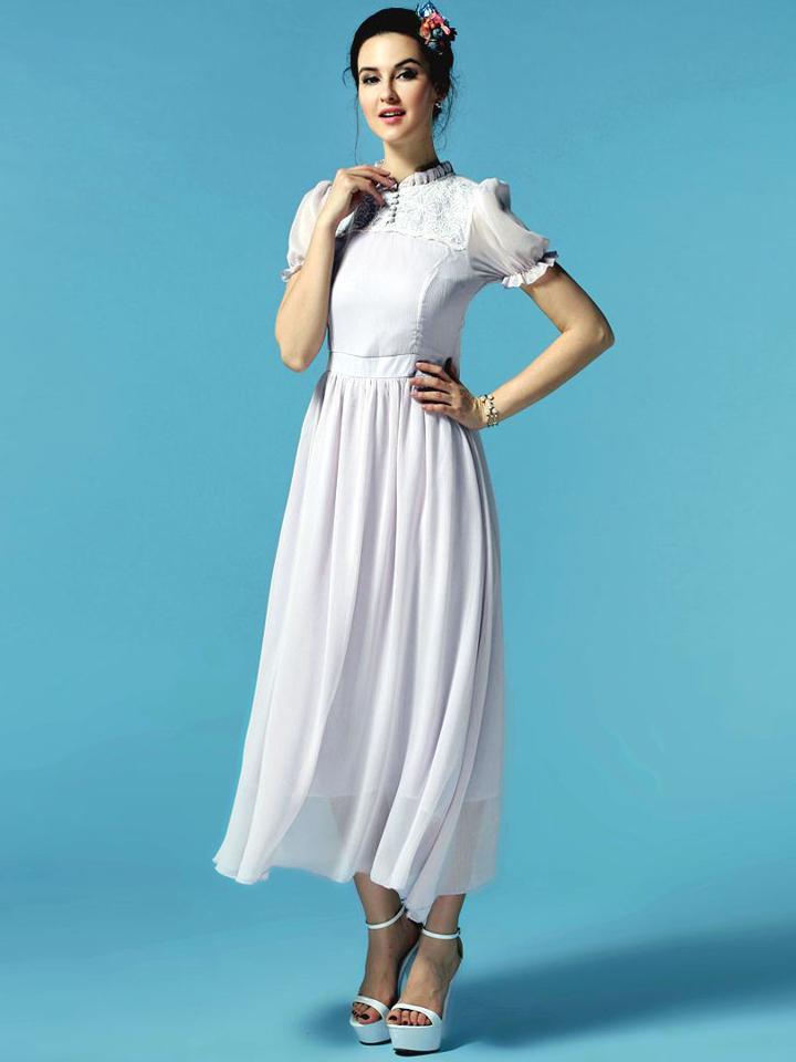 Choies Light Purple Crochet Lace Panel Ruched Dress