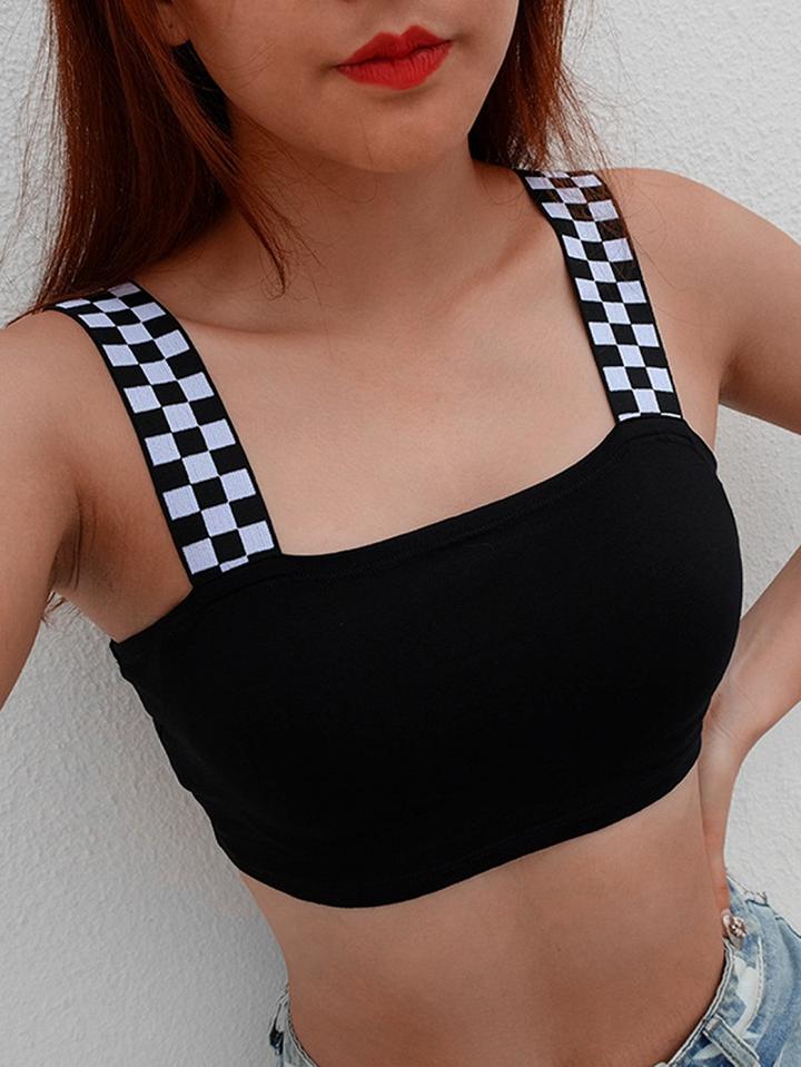 Choies Black Checker Strap Crop Cami Top