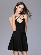 Choies Black Plunge Cross Strap Knit Mini Dress