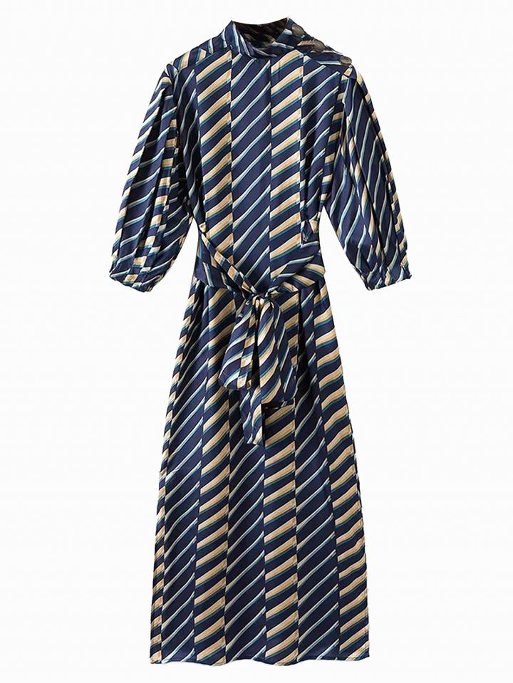 Choies Polychrome Stripe Tie Waist Half Sleeve Midi Dress