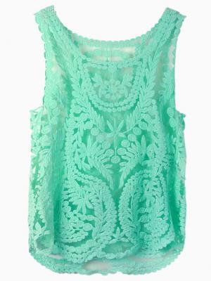Choies Green Crochet Lace Vest With Mesh Insert