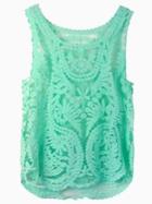 Choies Green Crochet Lace Vest With Mesh Insert
