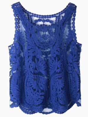 Choies Blue Crochet Lace Vest With Mesh Insert