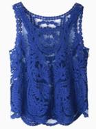 Choies Blue Crochet Lace Vest With Mesh Insert