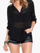 Choies Black Zig-zag Semi-sheer Lace Shirt