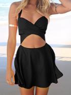 Choies Black Cut Out Wrap Front Mini Halter Dress