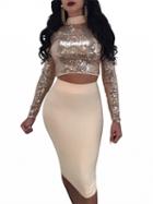 Choies Gold Lace Up Sequin Detail Crop Top And Bodycon Skirt