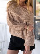 Choies Khaki Off Shoulder Chunky Long Sleeve Knitted Sweater