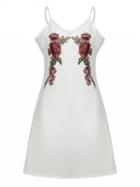 Choies White Floral Embroidery Lace Trim Cami Dress