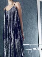 Choies Silver V-neck Tassel Trim Chic Women Cami Maxi Dress
