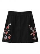 Choies Black High Waist Embroidery Floral A-line Denim Skirt