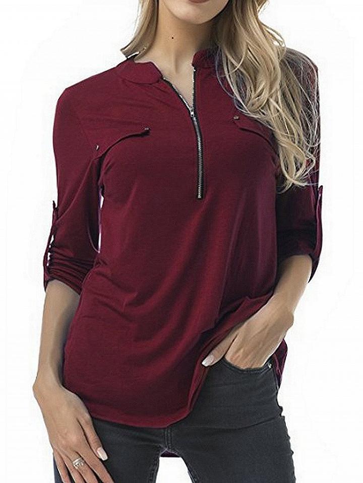 Choies Burgundy Zip Front Blouse