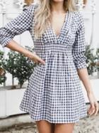 Choies Black Plaid Cotton Blend V-neck Chic Women Mini Dress