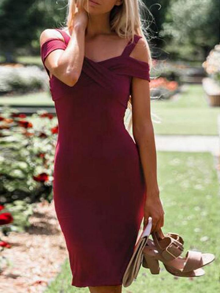 Choies Red Cold Shoulder Back Split Bodycon Mini Dress