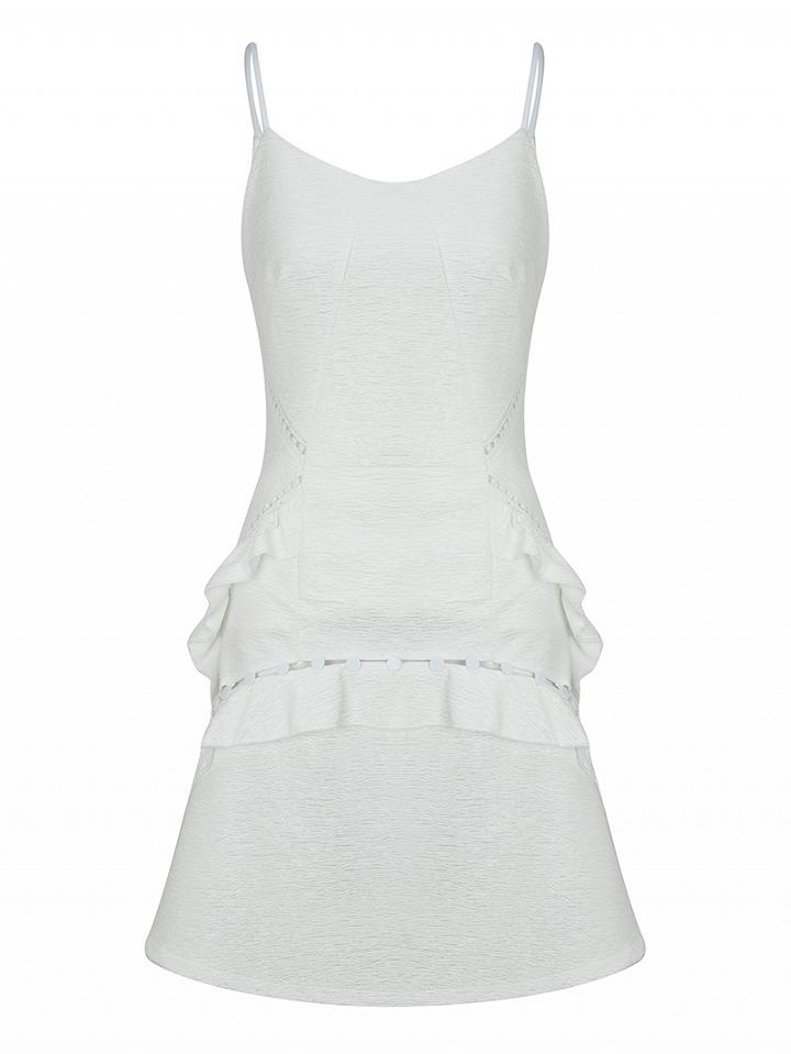 Choies White V-neck Ruffle Detail Spaghetti Strap Mini Dress
