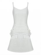 Choies White V-neck Ruffle Detail Spaghetti Strap Mini Dress
