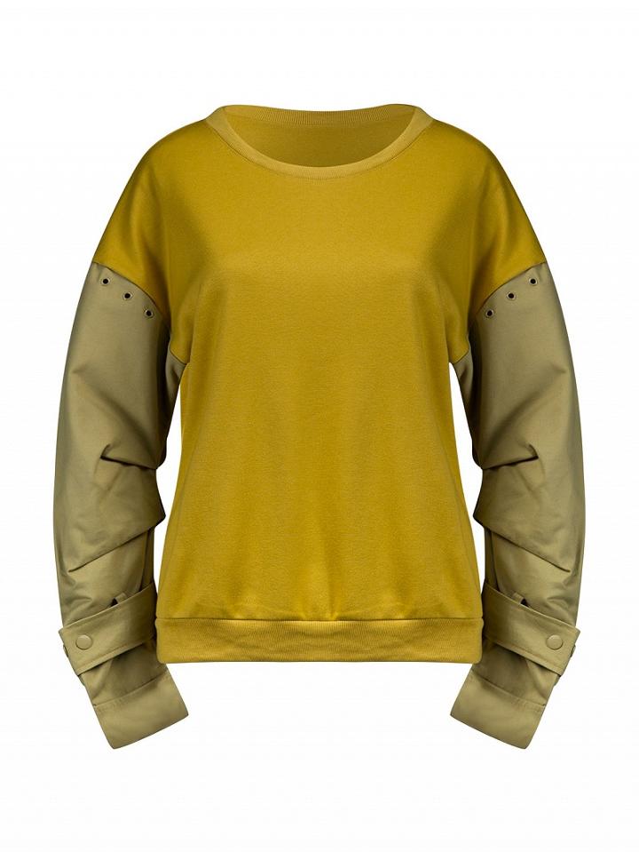 Choies Yellow Contrast Long Sleeve Belted Cuff Sweatshirt