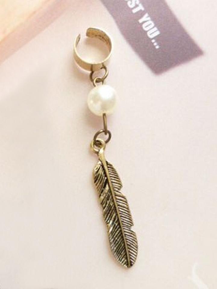 Choies Copper Faux Pearl And Leaf Drop Ear Cuff