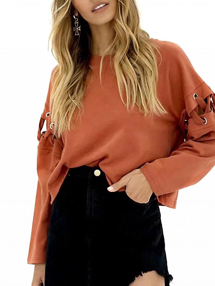 Choies Orange Eyelet Lace Up Detail Sweatshirt