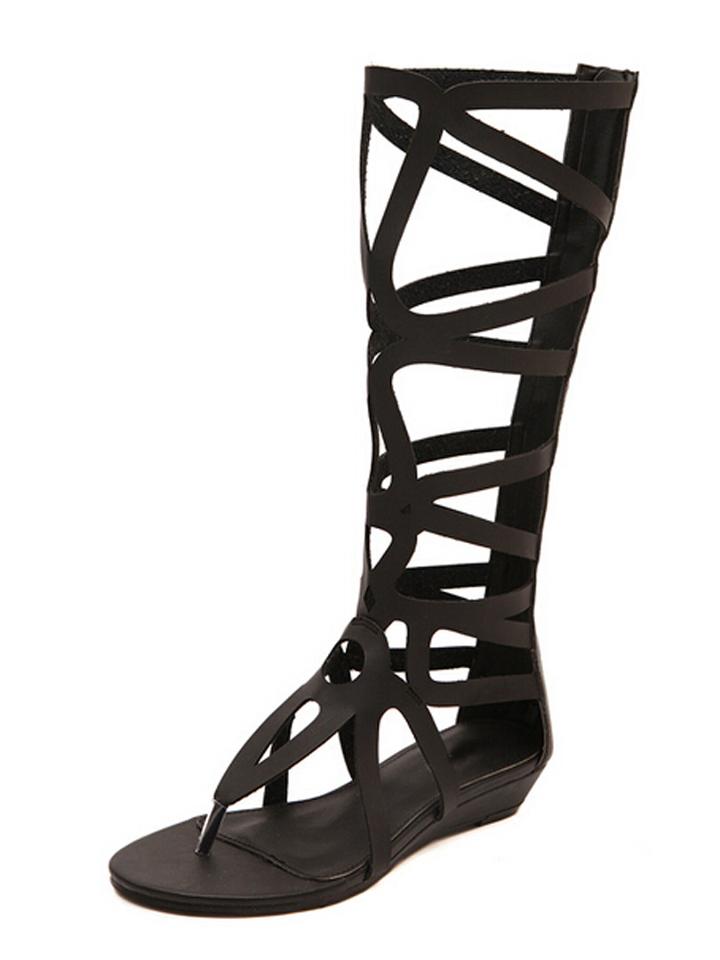 Choies Black Gladiator Cut Out Knee High Wedge Sandals