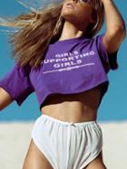Choies Purple Cotton Crew Neck Letter Print Chic Women Crop T-shirt