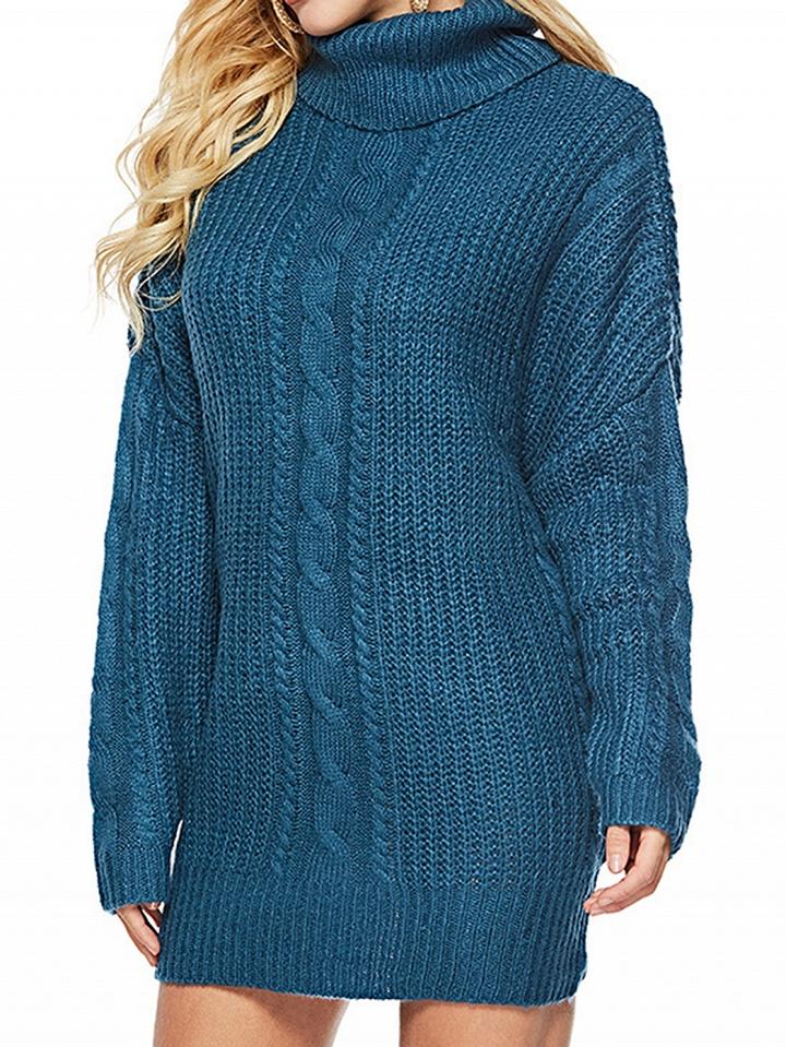 Choies Blue High Neck Long Sleeve Chic Women Knit Sweater