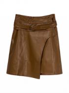 Choies Brown High Waist Buckle Strap Asymetric Hem Pu Mini Skirt