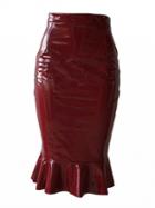 Choies Burgundy High Waist Ruffle Hem Leather Look Skirt
