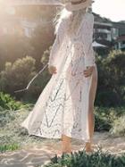 Choies White Open Front Tie Waist Long Sleeve Lace Longline Cardigan