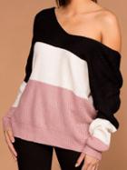 Choies Black Contrast Open Back Long Sleeve Chic Women Knit Sweater