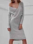 Choies Gray V-neck Long Sleeve Chic Women Knit Mini Dress