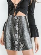Choies Black High Waist Snake Print Leather Look Pencil Mini Skirt