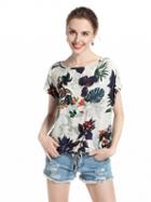 Choies Polychrome Floral Short Sleeve Blouse Top