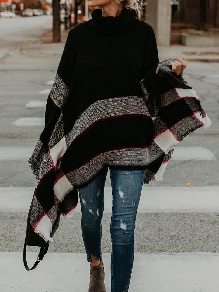 Choies Black High Neck Batwing Sleeve Women Knit Sweater