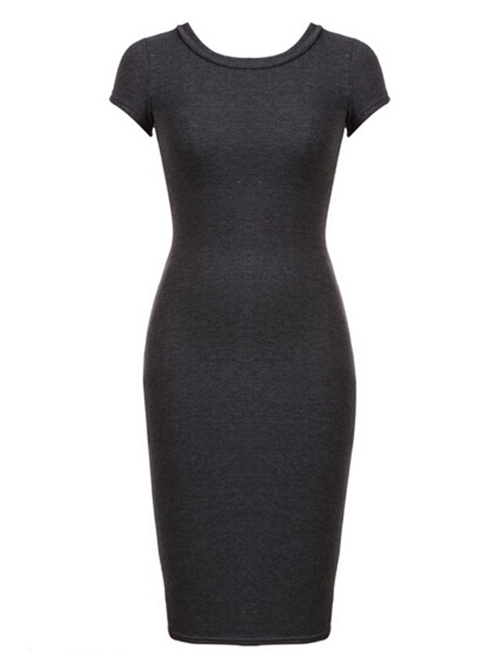 Choies Gray Short Sleeve Plain Midi Bodycon Dress