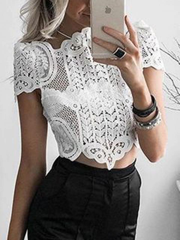 Choies White Cutwork Lace Crop Top