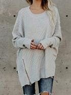 Choies Gray Zip Front Batwing Sleeve Chic Women Knit Sweater